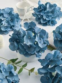 5/25 piezas Cabezas de flores artificiales de hortensias en azul brumoso, flores de hortensias falsas con tallos y cabezas de flores completas, adecuadas para decoraciones centrales de bodas, jardines del hogar, baby showers, suministros para fiestas, centros de mesa florales vintage, decoraciones de coronas, ramos de novia, arreglos florales DIY, decoraciones de fondo de arco, regalos para mujeres y niñas - Neblina azul - Ver 7