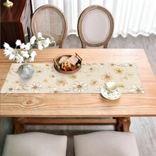 1件法式乡村风格暖米色水彩雏菊图案桌旗，长方形装饰，适用于餐桌、咖啡桌、餐边柜、电视柜、梳妆台、床头柜，适用于婚礼、下午茶、生日派对和各种节日聚会。 - 彩色 - 查看 8