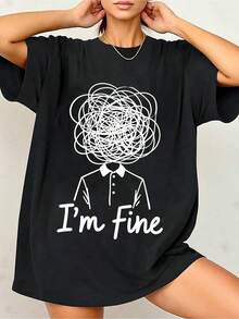 Sudadera Casual de Cuello Redondo para Mujer con Estampado "I'm Fine-1Pure-Cotton" - Negro 1 - Ver 8