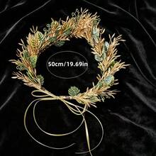 1 pieza Corona de flores y hojas artificiales estilo Mori, accesorio para el cabello, diadema de flores de vid fresca para fiesta, vacaciones, fotografía, diadema de novia para boda, guirnalda para el cabello - Verde - Ver 8