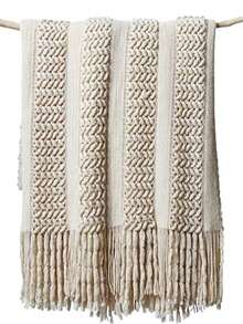 Fluffy Knitted Tassel Blanket, Lightweight Soft Comfortable For Bed, Sofa, Chair - Light Curry Color - View 1