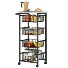 4-Tier Kitchen Trolley On Wheels, Rolling Serving Trolley, Kitchen Trolley With 4 Steel Baskets, Serving Cart - Black - View 6