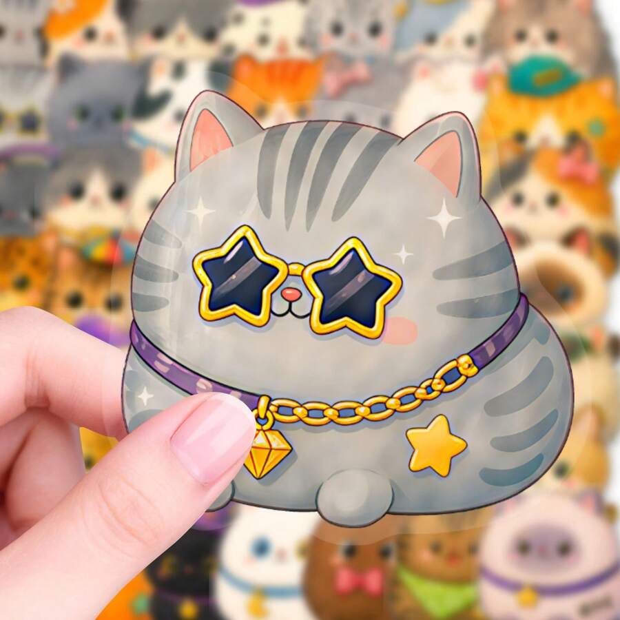 50pcs Cute Cat Stickers, Adorable Cartoon Healing Waterproof Decals For Water Bottles, Phone Cases, And Luggage - 50 Cat Stickers - View 1