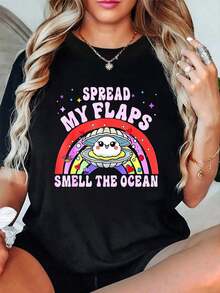 100% Algodón, Abre Mis Alas Y Huele El Océano, Camiseta Divertida con Meme de Humor para Adultos, Camiseta Gráfica para Hombre y Mujer, Cuello Redondo, Estilo Clásico, Moda de Verano, Tops para Vacaciones - Negro - Ver 5