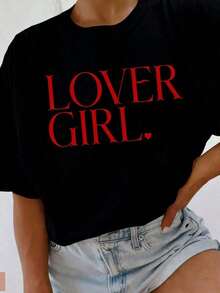 Soft, Breathable, And Lightweight For All-Day Comfort. 1 High-Quality Plus-Size T-Shirt, 1 Lover Girl Graphic Print T-Shirt With Slogan, 100% Cotton, Crew Neck, Casual Style For Women, Streetwear. Classic Crew Neck With A Relaxed Fit That Flatters All Body Shapes And Is Easy To Pair With Jeans, Shorts, And Leggings. - 紅色 - 查看 8