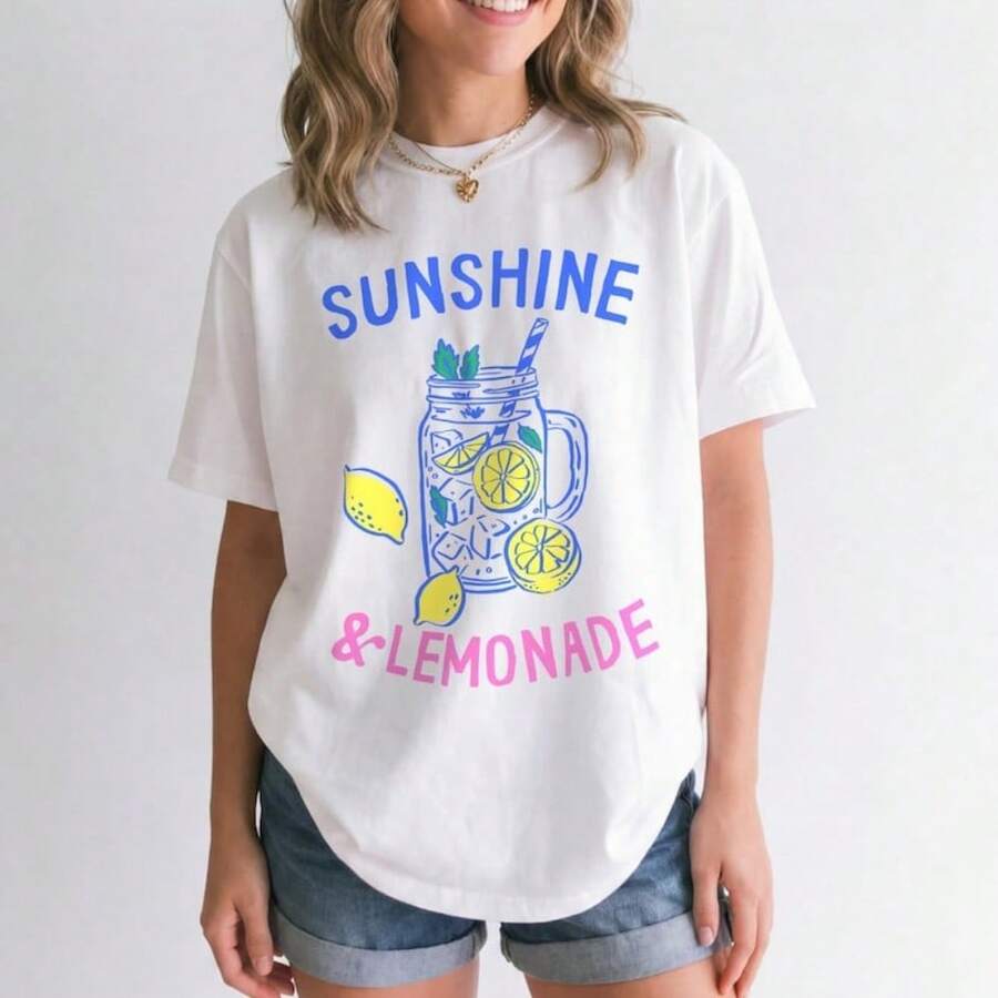 Women's T-Shirt Summer Citrus Lemon Printed Tee Shirt For Woman, Casual Tops, Lightweight Breathable Round Neck Women Tops, Short Sleeve Tees For Summer - trắng - Xem 1
