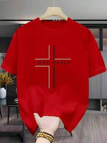 New Summer Casual Quick-Dry Graphic T-Shirts, Comfortable Men's T-Shirt, Breathable And Cool, Men's Crew Neck T-Shirt, Mesh Fabric For Extra Comfort, Plus Size T-Shirt, Quick-Dry And Breathable, Luxurious Textured Quick-Dry T-Shirt, Printed T-Shirt, Everyday Essential, 100% Cotton. Unisex Loose-Fitting Short-Sleeve Crew Neck Cotton T-Shirt With An Urban Vintage Style - 紅色的 - 查看 6