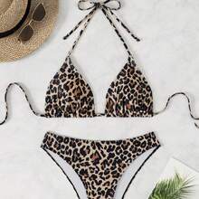 Nuevo Bikini 2026 con Estampado de Leopardo y Tirantes, Traje de Baño Sexy de Dos Piezas con Copa Triangular para Mujer - FF1334-RO añadido - Ver 3