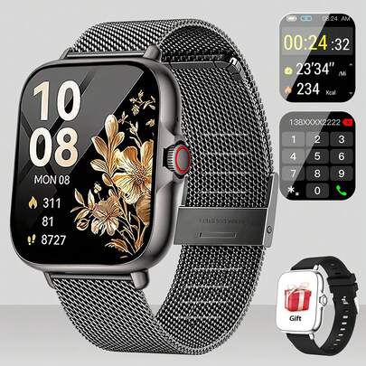 2026 Latest Fashion 1.83" Silicone Strap Full-Screen Touch Screen Outdoor Sports Smart Watch For Men And Women, Wireless Call, Call Reminder/Rejection, Message Notification, Pedometer, Wireless Music, Multiple Sports Modes, Suitable As Birthday Gift For Couples, Elders, Friends, Classmates