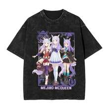 Valentine's Day T-Shirts UmaMusu Haru Urara Uma 13Musume, Washed Hop T-Shirts, Vintage Style For Men And Women, Streetwear, Printed T-Shirts - 黑色 - 查看 1