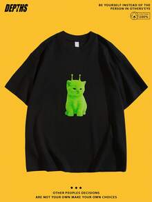 Playera de Cuello Redondo con Diseño Creativo de Tema de Caricatura, Mangas Cortas Estilosas para Verano, Pura y Perfecta para Salidas Casuales - Negro - Ver 7