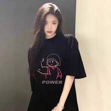 Camiseta negra de algodón puro de manga corta para mujer, estilo nuevo de verano 2026, diseño holgado, top deportivo abstracto de nicho, camiseta de cuello redondo, camiseta holgada y cómoda, camisetas de moda. - Negro - Ver 6
