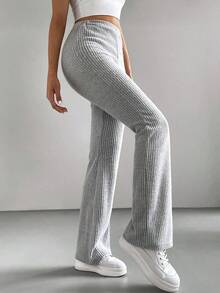 Pantalones negros acampanados de unicolor para mujer estilo Y2K - Gris Claro - Ver 4