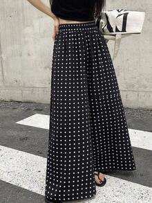 de pierna ancha con estampado de lunares y cintura elástica para mujer - Negro 2 - Ver 6
