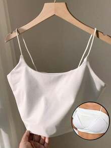 Top básico de tirantes corto acolchado sin sostén para verano - Blanco - Ver 1