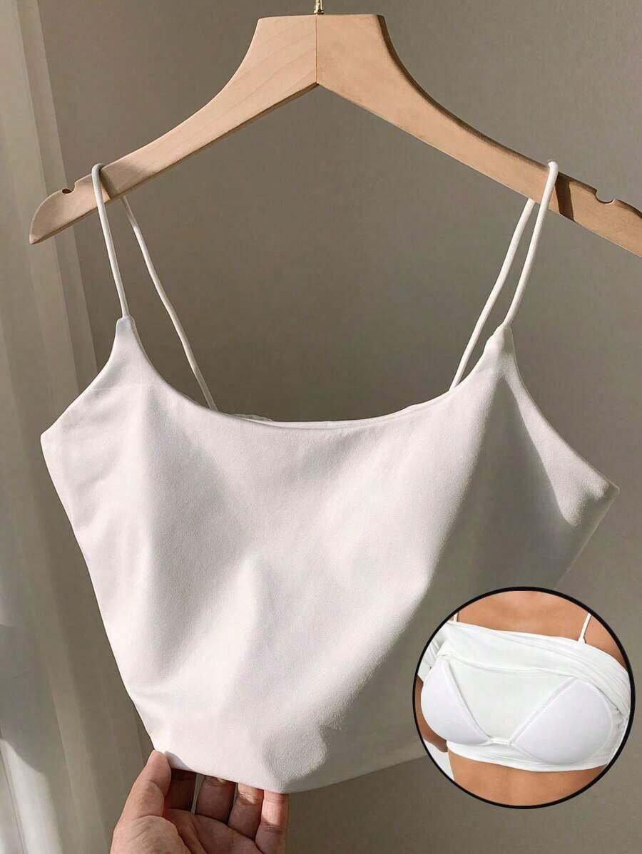 Top básico de tirantes corto acolchado sin sostén para verano - Blanco - Ver 1
