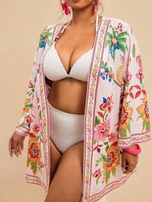 suelta con estampado tropical para mujer de talla grande, Bata de baño, Kimono de playa, Año Nuevo, Acción de Gracias, Navidad, Playa, Playa para mujeres, Conjunto de playa, Playa para mujeres, Moda de playa, Moda de playa para mujeres - Rosa - Ver 6