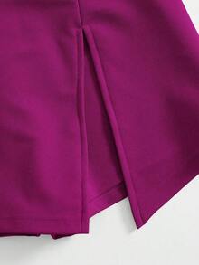 Falda corta con cintura elástica y abertura frontal - Rojo violeta - Ver 4