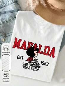 Camiseta de manga corta con cuello redondo y estampado para mujer. Perfecto para citas, desplazamientos diarios y salidas informales. Diseño clásico minimalista de cuello redondo, fácil de combinar y adecuado para todas las formas de cuerpo. - Blanco - Ver 3