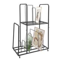 RibasuBB 2-Tier Iron Art Canvas Storage Rack With 4 Wheels 2 Brakes Mobile Display And Drying Stand For Canvases Boards Prints Studio Organizer Black - Default - View 10
