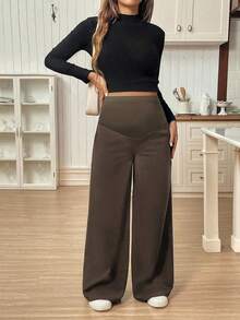 Pantalones casuales de unicolor con bolsillo para mujeres embarazadas, para uso diario - Café integral - Ver 4