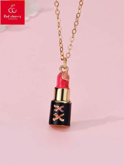 1pc Fashionable Casual Lipstick Pendant Necklace, Cute Cartoon Style, Suitable For Daily Wear, Gift, Holiday