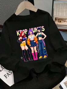 Playeras de mujer, camiseta de un solo pieza con patrón de grupo de anime - Negro, impreso con personajes de dibujos animados coloridos, tejido de punto suave y elástico, top casual de cuello redondo, adecuado para regalos de cumpleaños, Pascua, Navidad. - Lavable a máquina, adecuado para todas las estaciones, blusas. para mujer,H-Untrix deportes Excelente. K-pop D-Emon. Mercancía de H-unders, K-pop D-Emon. cazadores de manga corta camiseta, K-pop divertido regalos, cómodo K-pop D-Emon. H-unders lindo H-Untrix traducido al español de manga corta equipo cuello Excelente. Halloween, Navidad,Made in Mexico |   Diseño exquisito |   Suelto y cómodo |   Fácil de combinar | - Negro - Ver 6