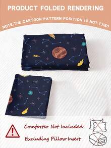 2/3件組 銀河太空行星星座兒童床上用品套裝，深藍色太陽系星星流星印花被套組，柔軟輕盈外太空床品套裝，適用單人/雙人/加大床 - 彩色 - 查看 2