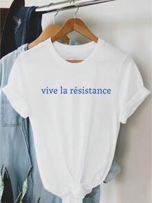 Camiseta de manga corta con cuello redondo para mujer, estampada con un diseño que celebra la Resistencia, adecuada para uso casual en cualquier temporada. - Blanco - Ver 6