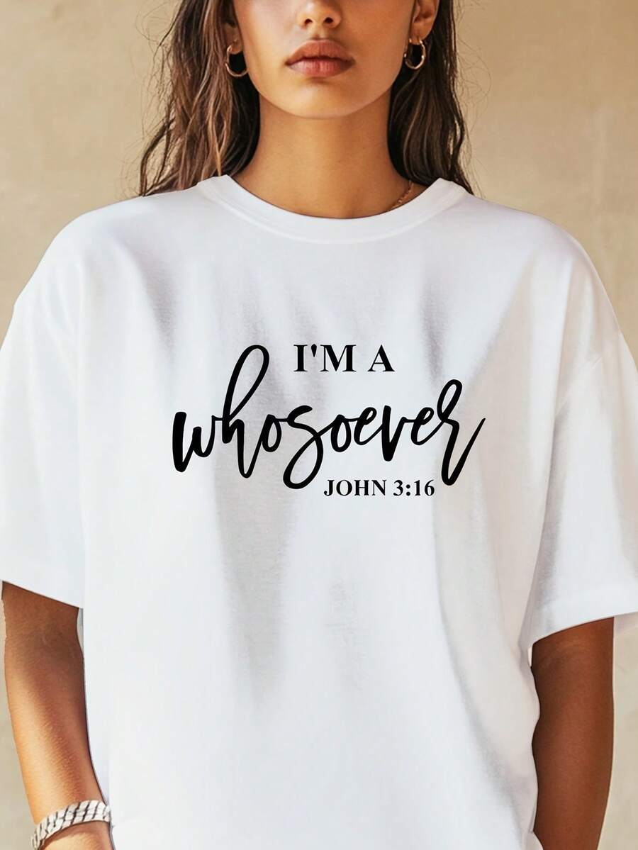 Women's "Who Am I?" T-Shirt With Bible Verse From John 3:16 - 180gsm Pure Cotton Short-Sleeved T-Shirt, Loose Fit, Suitable For Church, Evangelism Summer Camps And Pentecost - Available In Multiple Colors, Religious-Themed Clothing, Inspirational Design, Soft Texture. - 白色 - 查看 1