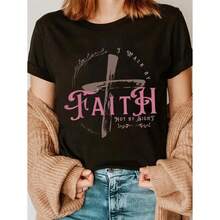 Camiseta 100% Algodón con Mensaje Religioso – Camino por Fe, No por Visión, Mensaje Cristiano - Negro - Ver 10