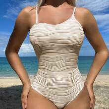 Traje de baño de una pieza estilo bikini, sexy y modesto, de nuevo diseño y tela especial. - Albaricoque - Ver 5
