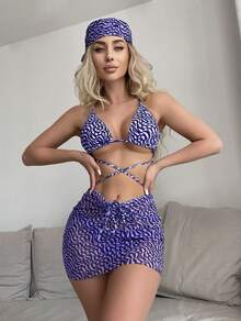 Nuevo traje de baño sexy de tres piezas con tiras ajustables y pañuelo para la cabeza. - naranja - Ver 9