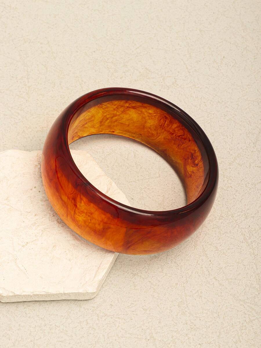 1 chiếc vòng tay nhựa phong cách retro tối giản, vòng tay thời trang dành cho nữ, phù hợp để đeo hàng ngày và dự tiệc, vòng tay hình học tròn độc đáo, vòng tay có thể đeo chồng lên nhau. - màu nâu trong suốt - Xem 1