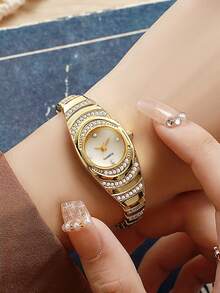 2pcs Set Fashionable Business Versatile Luxury Rhinestone Starry Elegant Quartz Watch Gift Set, Mother's Day Gift - Gold - View 2