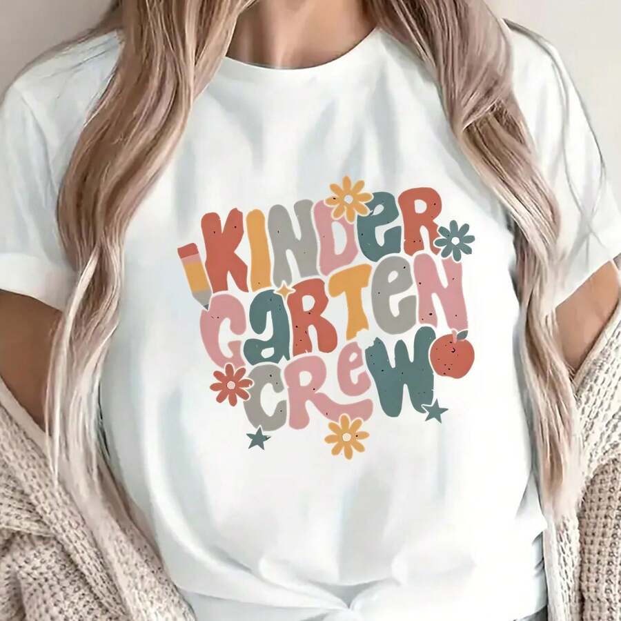 Camiseta negra de manga corta para guardería | Diseño floral colorido, ligera y duradera, perfecta para usar, outfits casuales, eventos y actividades diarias - blanco - Ver 1