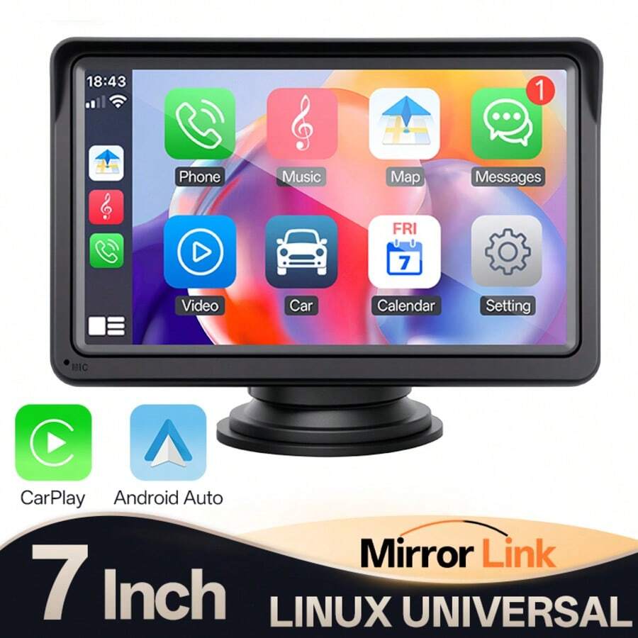 7-Inch Portable CarPlay Multimedia Video Player, Wireless CarPlay And Wireless Android Auto Portable Universal Car Display - A - 查看 1