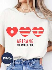 Camiseta B T S Arirang World Tour, Camiseta de Regalo para Fans de Army Merch. Camiseta informal de moda con estampado creativo para mujer, de manga corta y cuello redondo, para primavera y verano T-Shirt Women Festive Celebration Shirt Party Wear Top Ropa deportiva estilo Y2K, cuello redondo, 100% algodón, tejido suave, manga corta. - Blanco - Ver 6
