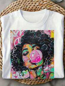 Las úLtimas Camisetas Para Mujer De 2026Women'S African American Vintage Urban Art T-Shirt - Bold Graphic Tee With Curly Hair And Bubblegum Design - Soft Everyday Casual Shirt - Women'S Cultural Clothing Gift - Non-See-Through Fabric, Street Fashion, Vibrant Print, Comfortable Fit, Stylish Top, Fashion Enthusiast,Playeras De Mujer,Blusas Casuales Para Dama,Camiseta GráFica De Estilo Retro-Rock,Camiseta GráFica Divertida,Prenda Masculina De Moda,Patrones De Anime Y Dibujos Animados - Blanco - Ver 1