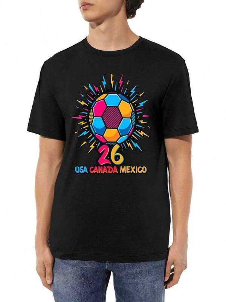 Camisetas de fútbol para la Copa Mundial de Fútbol Vibrante, Pelota de Fútbol Eléctrica,,Para Hombre y Mujer - Negro - Ver 1