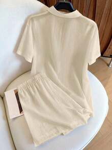 Conjunto informal vintage de 2 piezas, versátil y de moda - Caqui - Ver 2