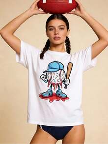 Camiseta de manga corta con cuello redondo suave y casual de verano para mujer, estilo béisbol, universitario, tops para salir, algodón, vintage, estilo callejero europeo y americano, casual deportivo, estilo unisex, estilo casual urbano, tops bonitos, Gen Z, curvas, ropa Y2K, camisetas divertidas, tops para damas, conjuntos de vacaciones para mujer, top lindo, camiseta gráfica, conjuntos de primavera, camisetas holgadas, ropa de calle retro, estilo de los 90, estilo de los 2000, subcultura, top negro, tops blancos, conjunto de fiesta de los 90. Blanco - Blanco - Ver 1