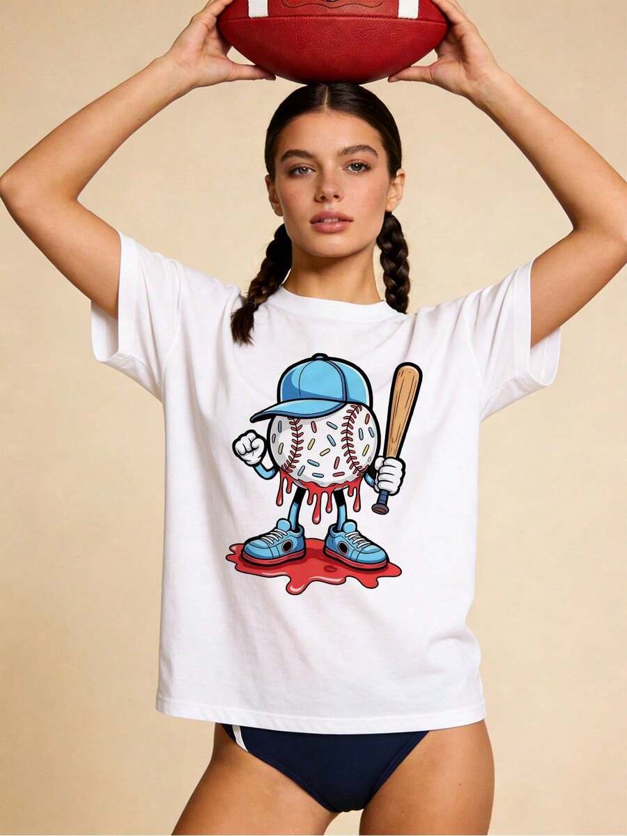 Camiseta de manga corta con cuello redondo suave y casual de verano para mujer, estilo béisbol, universitario, tops para salir, algodón, vintage, estilo callejero europeo y americano, casual deportivo, estilo unisex, estilo casual urbano, tops bonitos, Gen Z, curvas, ropa Y2K, camisetas divertidas, tops para damas, conjuntos de vacaciones para mujer, top lindo, camiseta gráfica, conjuntos de primavera, camisetas holgadas, ropa de calle retro, estilo de los 90, estilo de los 2000, subcultura, top negro, tops blancos, conjunto de fiesta de los 90. Blanco - Blanco - Ver 1