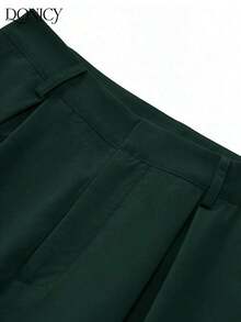 Pantalones rectos de cintura alta de unicolor para mujer, con pliegues, suaves y cómodos, versátiles y elegantes para uso casual urbano, adecuados para uso diario casual, citas, fiestas, San Valentín, carnaval y oficina - Verde Oscuro - Ver 6