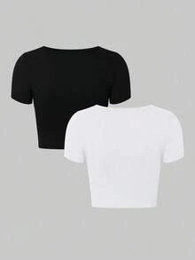 Conjunto De Camiseta Blanca Y Negra Para Mujer - Blanco - Ver 2