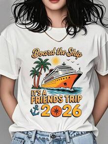 "Board The Ship It's A Friends T 2026 Cruise" T-Shirt - Holiday T-Shirt, Gift For Travelers, Summer Outfit, Relaxed Plus Size T-Shirt - 白色 - 查看 1