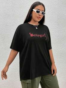 Off-The-Shoulder T-Shirt With Letter Print - Black - View 4