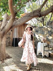 Women Long Dresses - Pink - View 7