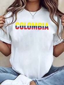 Designed For Modern, Stylish, And Comfortable Women. Women's T-Shirt With A Colombian Flag Print, Crew Neck, Relaxed Fit, Casual Style For Everyday Wear, Ideal As A Gift. 220g. Made With Premium Soft And Breathable Fabric, Designed For All-Day Comfort And Versatile Everyday Wear, Perfect For Casual Outings. - 白色 - 查看 11