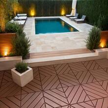 27/44pcs Interlocking Outdoor Plastic Floor Tiles (30.48cm X 30.48cm) - Slip-Resistant Deck Tiles For Patio, Poolside, Backyard - Easy Installation - XBK (27PCS) - Brown - View 7